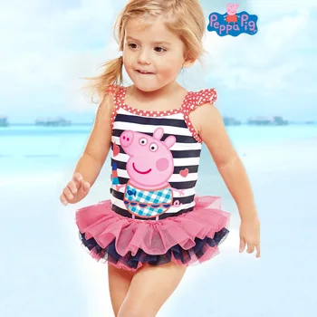 

Peppa Pig Original Girl swimsuit cartoon one-piece swimsuit girl plush hot spring bathing suit swimming cap goggles