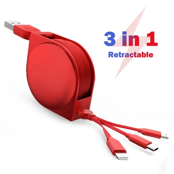 

3 in 1 Micro USB/Type C/8 Pin for iPhone XS Max X 8 7 USB Retractable Charge Cable for Xiaomi Huawei 2 in 1 Length Adjustable