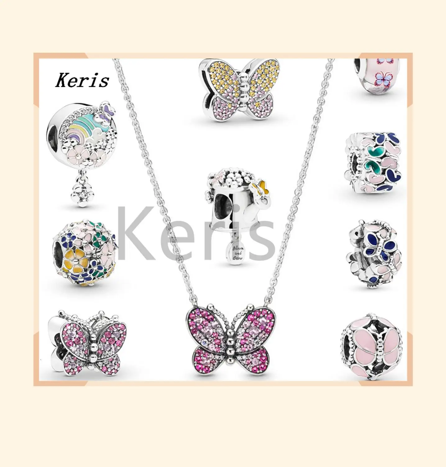 

2019 100% 925 silver sterling 2019 spring preview dazzling frizzy pink butterfly glue clip spacing released in succession