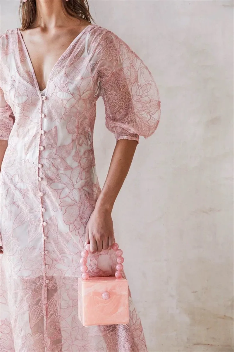 New Brand Designer Luxury Ball Bead Pink Acrylic Clutch Woman Party Wedding Evening Purse Ladies Handbags Shoulder Crossbody Bag