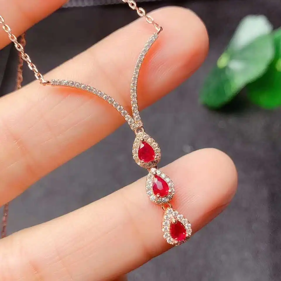 Natural Real Ruby necklace pendant S925 sterling silver Natural real
