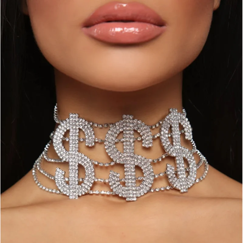 

Luxury Customized Choker $$$ RICH Crystal Choker Necklace For Women Rhinestone Choker Letter Necklace Statement Collar Jewelry