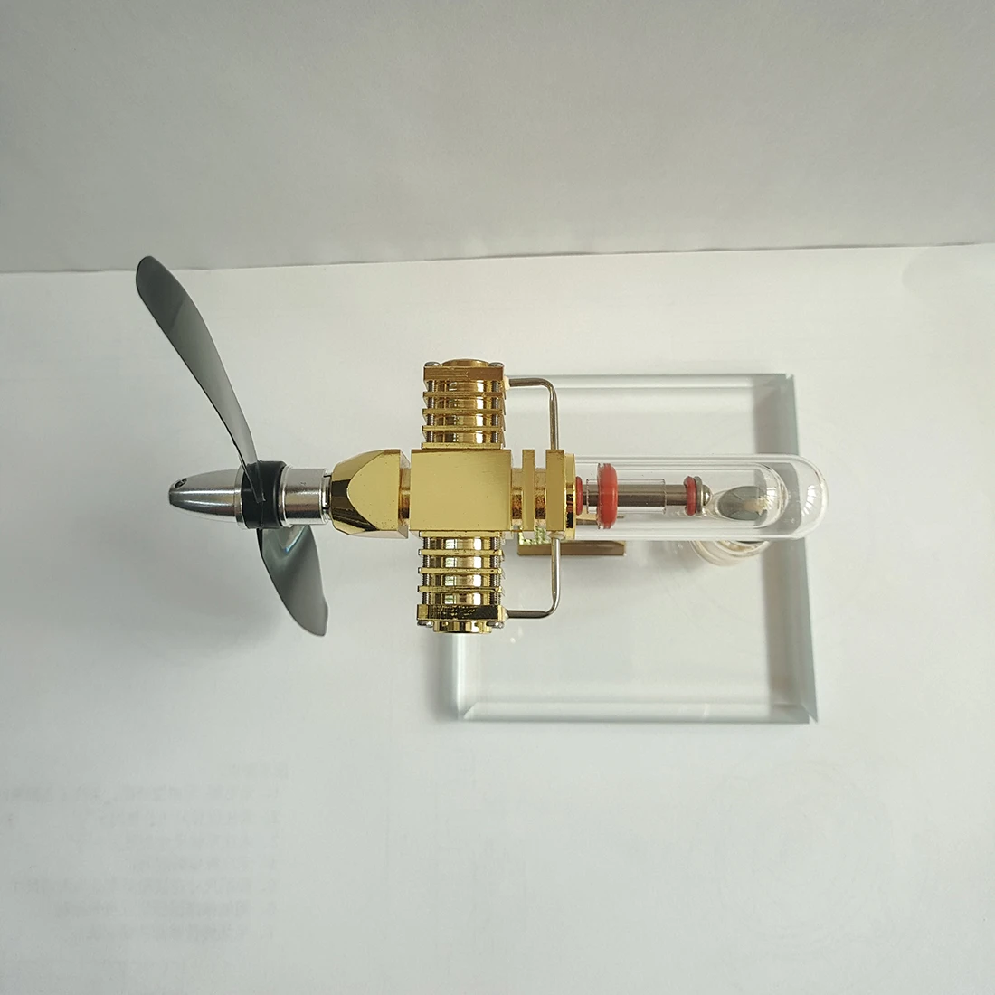 Aircraft Head Shape Stirling Engine Model Golden Transparent 4