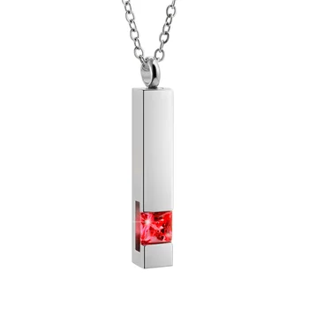 

Cubic 316L Stainless Steel Necklace Jewelry Red CZ Stone Memorial Ash Holder Pendant Necklace Cremation Urn With Link Chain