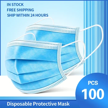 

100PCS 3Laye NonWoven Face Masks Dust Elastic Ear Loop mask industrial ventilation nasal mask with formaldehyde activated carbon