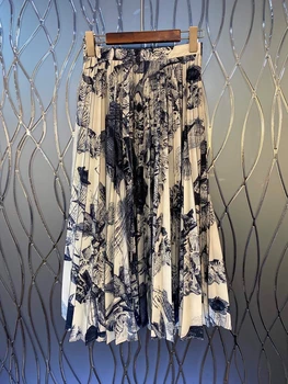 

2020 Spring and Summer New Women's Printed Pattern Assorted Color Decoration Pleated Midi Skirt 708