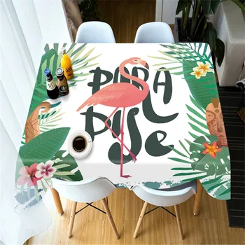 

Customize 3D Tablecloth Red Flamingo Tropical green leafleaf Animal Pattern Rectangular Round Thicken Polyester Table cloth