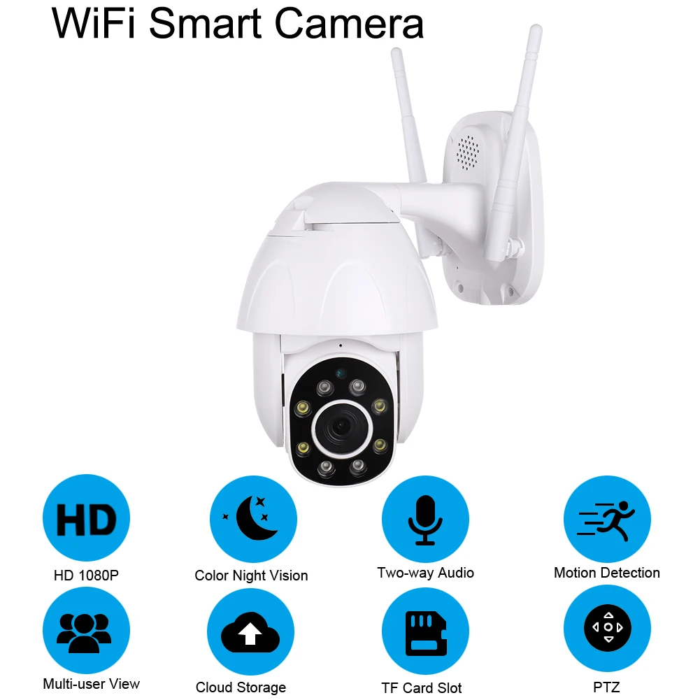 

Cloud 1080P Wifi PTZ Camera Outdoor 2MP Auto Tracking CCTV Home Security IP Camera Digital Zoom Speed Dome Camera Light