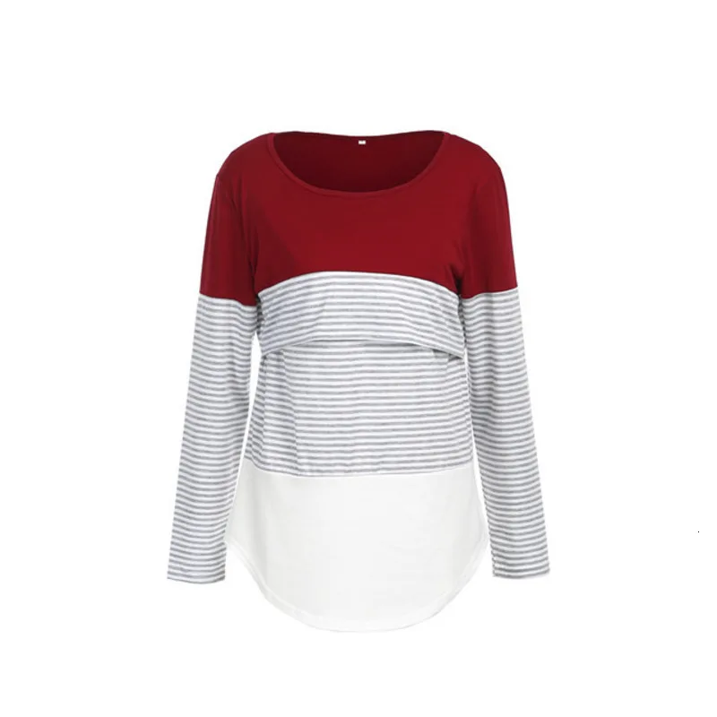 Pregnant Woman Stripe Split Joint Long Sleeve Lactation Nurse Jacket T Pity breast feeding dress off white maternity dress tops
