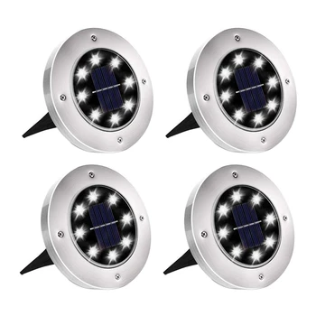 

Solar Powered Disk Lights, 8LED IP67 Solar Ground Lights Outdoor Waterproof Garden Landscape Lighting for Yard ,White