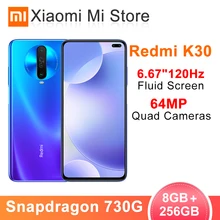 Смартфон Xiaomi Redmi K30, 8 ГБ, 256 ГБ, Snapdragon, 730G, четыре ядра, 64 мп, четыре камеры, 6,67 дюйма, 120 Гц, жидкий экран, 4500 мАч