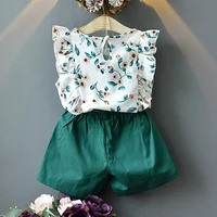 Filles vêtements à volants sans manches T-shirt + jupe 2 pièces ensembles bébé filles vêtements en mousseline de soie fleur imprimé enfant en bas âge tenues enfants A402 2