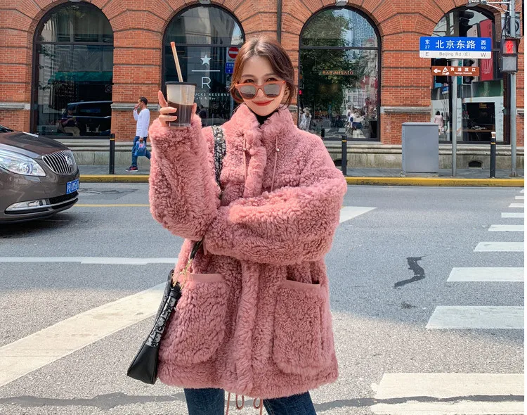 Пальто из овечьего меха, женские парки, зимнее пальто из искусственного меха, плюшевое хлопковое пальто, корейское свободное хлопковое пальто, зимнее теплое толстое хлопковое пальто
