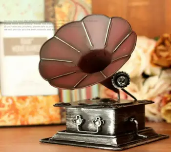 

Vintage Hand Made Tin Metal Art Bar Decor Model Phonograph Vinyl Record Player
