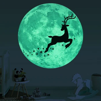 

Christmas 3D Luminous Moon Deer Wall Sticker for Kids Rooms Glow in The Dark Bedroom Wall Sticker Christmas Decorations Gift
