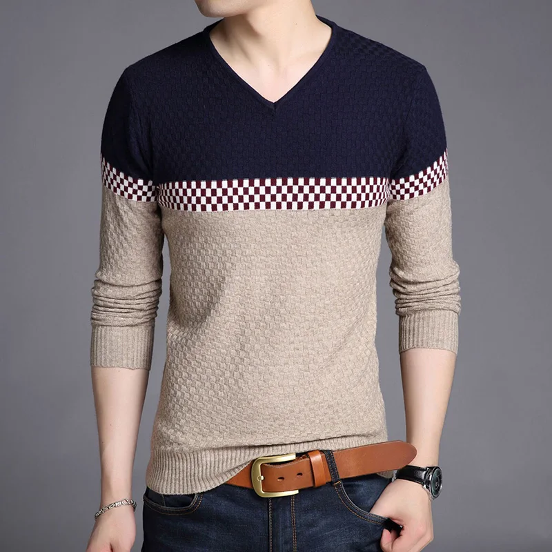 

Knitting Casual Sweater Men Long Sleeve Pullovers Outwear Man V-Neck sweaters Tops Loose Solid Fit Knitting Clothing New Autum
