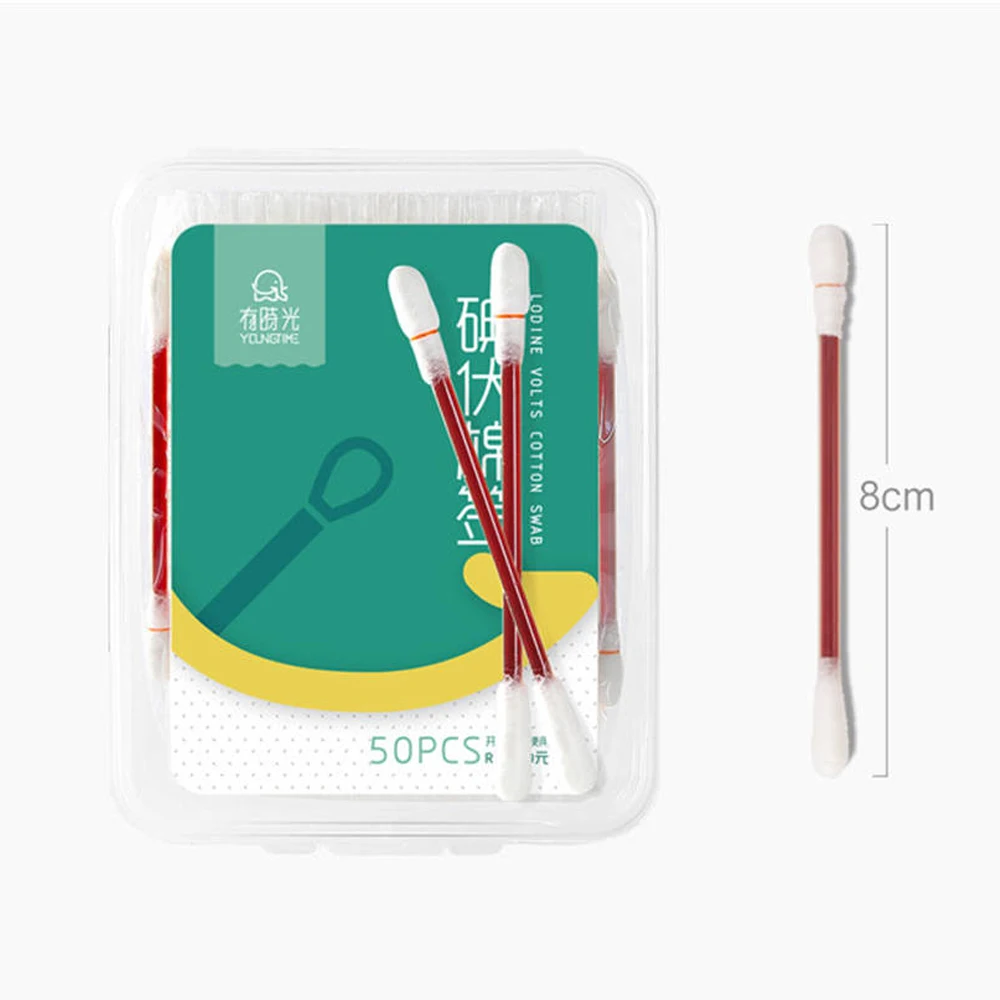 50PCSLot Cotton Swab Medical Alcohol Disposable Emergency Cotton Stick Iodine Swab Disinfected Swab for Children Adults Baby (11)