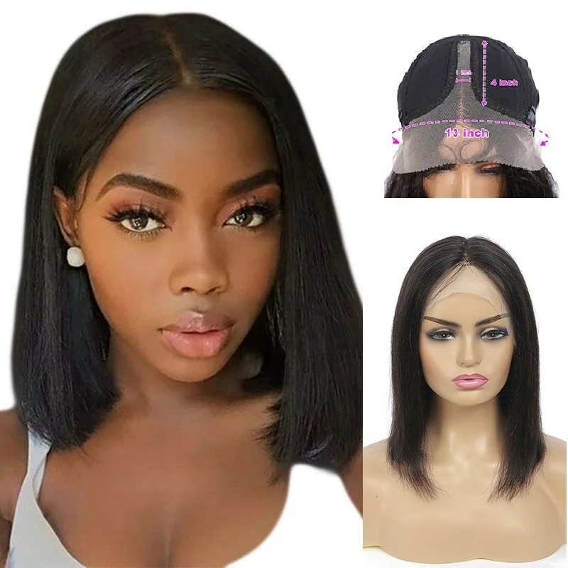 IJOY 13x1 T Part Lace Wig Black Color Short Bob Wig Straight Brazilian Remy Human Hair Wigs Middle Part Lace Wig For Black Women