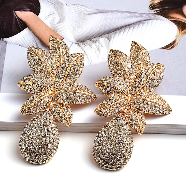 Metal Flower Fully Studded High-Quality Rhinestone Drop Earrings 1