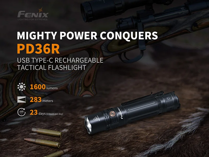Fenix PD36R USB-C перезаряжаемый тактический светодиодный фонарь 1600 люмен+ аккумулятор