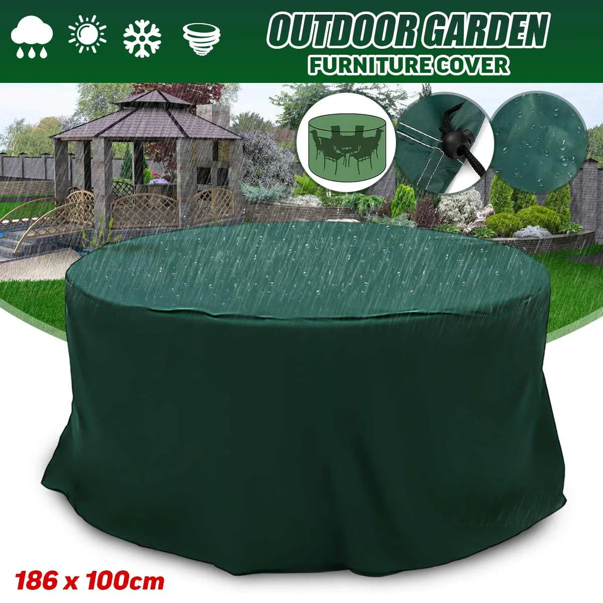 

186x100cm Round Furniture Cover Waterproof Dustpoof For Patio Table Chair Covers for furniture Out door Garden