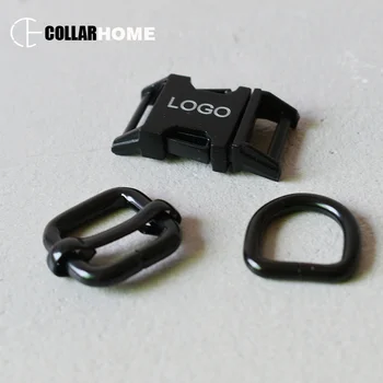 

100 sets engrave logo ID metal hardware buckle 20mm D ring for paracord dog collar DIY sewing accessories adjuster slider black
