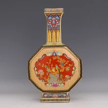 Yongzheng год эмаль окрашенная золотистая ваза плоский колокольчик цветок и ваза с птицами античный фарфор