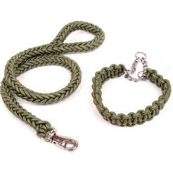 

High Quality Braided Nylon Big Dogs Collar Leash Set Strong Pet Traction Rope Running Chain for Large Dog Alaska German Shepherd
