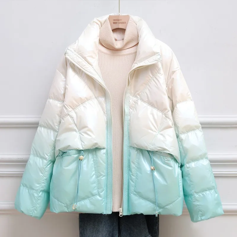 

2021 winter new down jacket women's short bright face disposable candy hit color colorful stand-up collar long-sleeved jacket