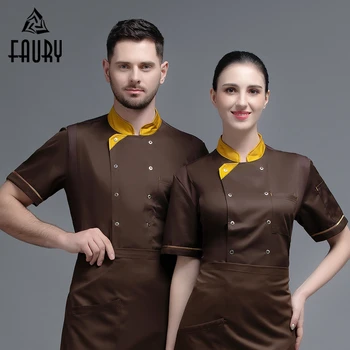 

2020 High Quality Food Service Short Sleeve Uniform Restaurant Workwear Chef Jacket Kitchen Cooking Tops Hotel Work Clothes