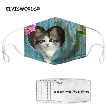 

ELVISWORDS Animal Cute Cat Print Dustproof Face Mask with 7 Filter Breathable Germ Protection Mouth Mask Kids Reusable Face Mask