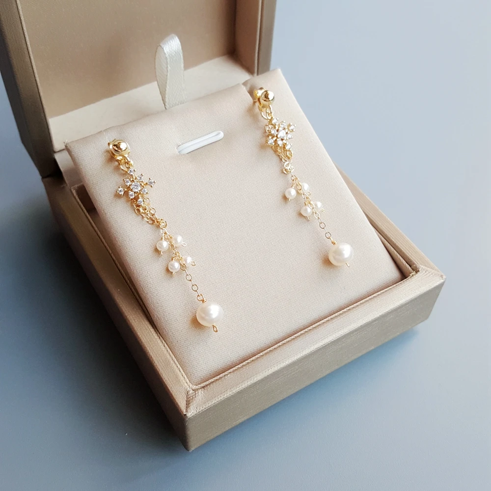 

Lii Ji Geniune Freshwater Pearl Zircon Snowflake 925 Sterling Silver Earring Hook Handmade Delicate Jewelry For Women