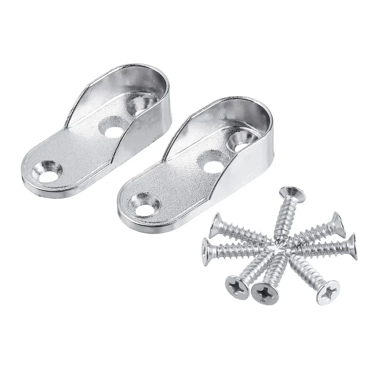 

3 Hole Wardrobe Tube Holder With 6 Stainless Steel Screws Oval Closet Rod End Supports Furniture Hardware Wardrobe Accessories