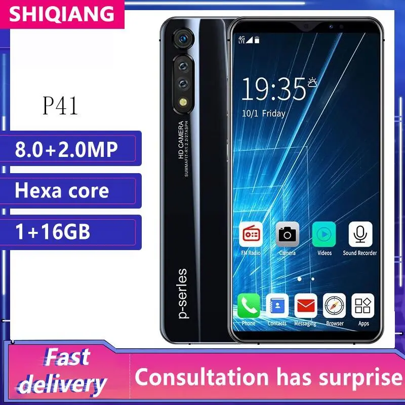 SOYES P41 Mobile Phone Android Face Unlock ID Fingerprint 2 Sim card 6.1inch RAM 1GB ROM 16GB phone New Camera Wifi Smartphone