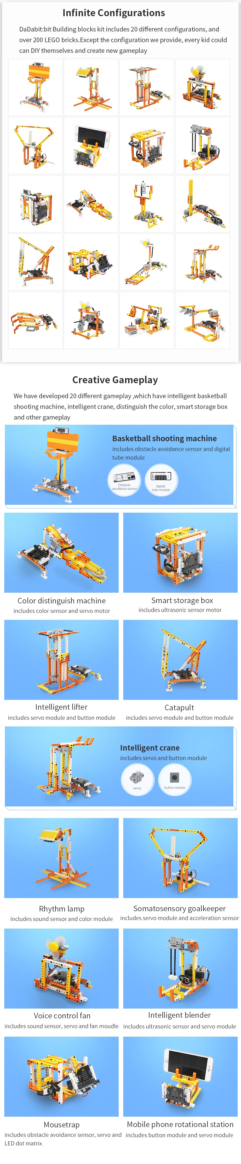 Hiwonder DaDa: бит DIY строительные блоки набор с 200+ конструкционные детали для строительных изобретений