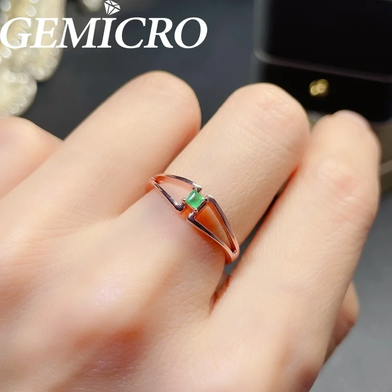 

Gemicro Fine Jewelry Natural Emerald Ring with Gemstone of Square 3mm and 925 Sterling Silver as Women's Daily Elegant Wear Gift