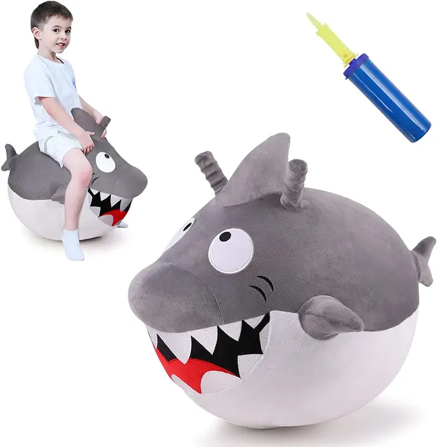 iPlay iLearn Kids Great White Shark Hopper Ball Ride on Bounce Toy Outdoor Inflatable Jumping Animal Gift for Boy Girl 1