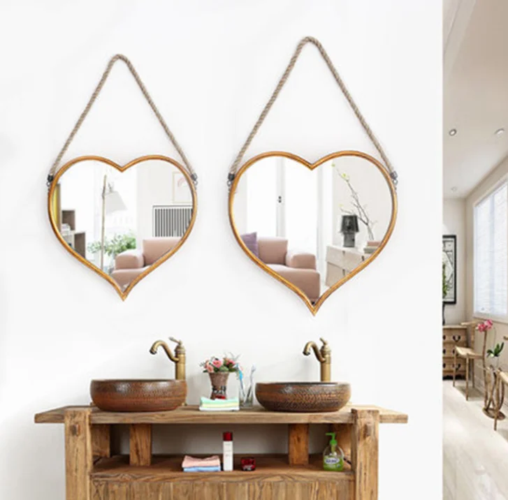 

Creative Nordic Style Twine Love Round Wall Mirrors Of Bathroom High Grade Zinc Alloy Bedroom Living Room Makeup Mirror LFB985
