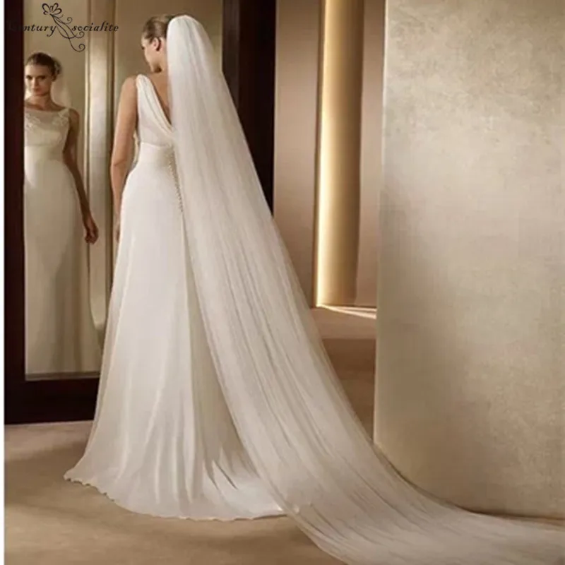 

Wedding Accessories Bridal Veils With Comb 3 Meters 2 Layer Wedding Veil White Ivory Simple Bride Veils Soft Tulle Hot Sale