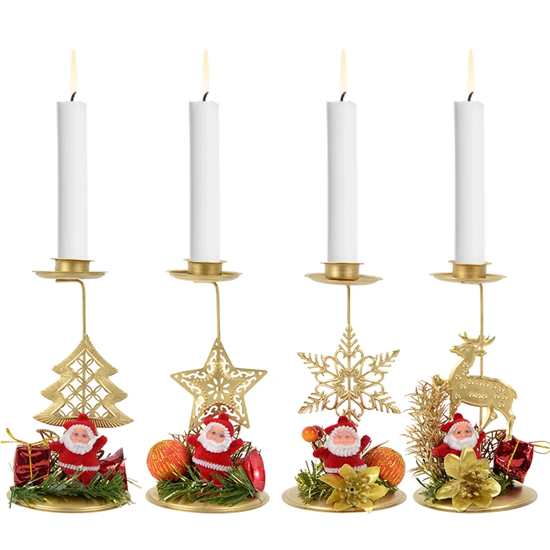 Navidad Xmas Candle Holder Christmas Tree Candlestick Table Ornament Decorations for Christmas New Year Party Dinner Decorations