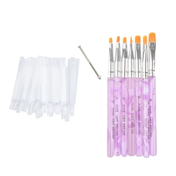

50 Color Clear False Nail Art Tips Polish Display Fan Sticks Practice Salon & 7 Sizes Professional Nail Art Painting Brush Round