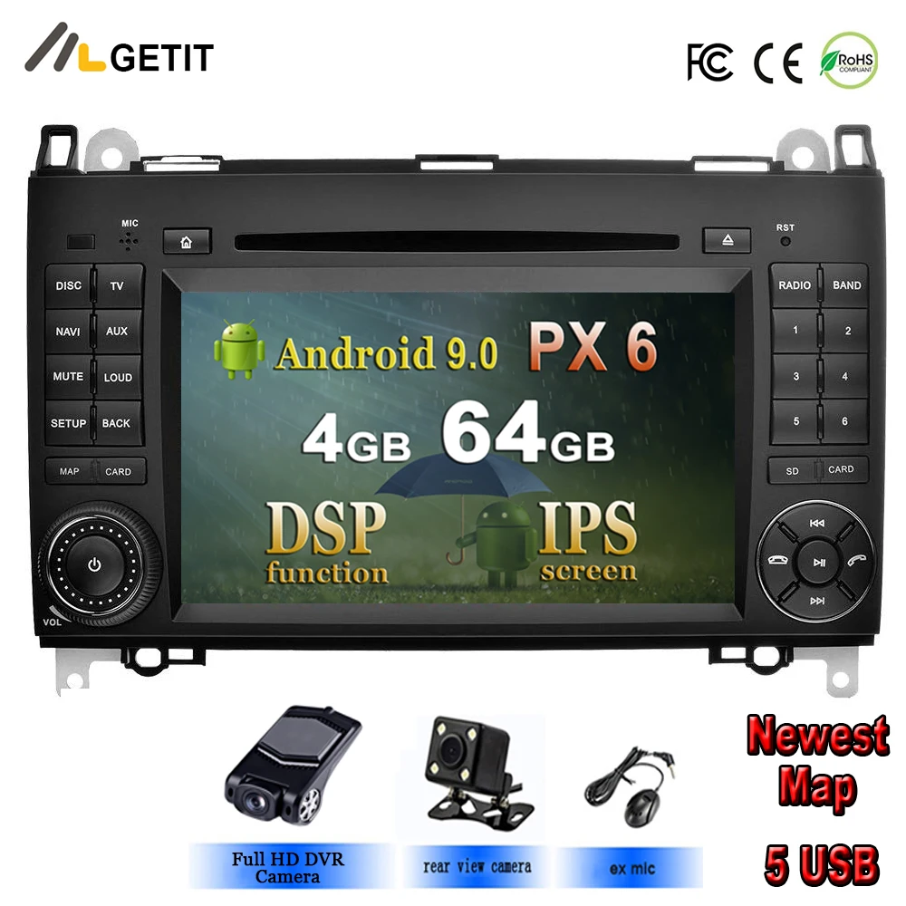 Автомобильный DVD-плеер 5USB DSP IPS Android 10 2 din для Mercedes Benz B200 A B Class W169 W245 Viano Vito W639 Sprinter W906 |