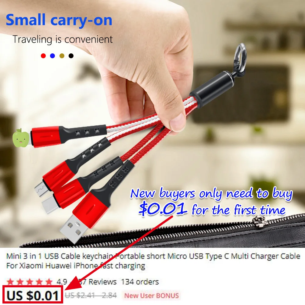 

Mini 3 in 1 USB Cable keychain Portable short Micro USB Type C Multi Charger Cable For Xiaomi Huawei iPhone fast charging