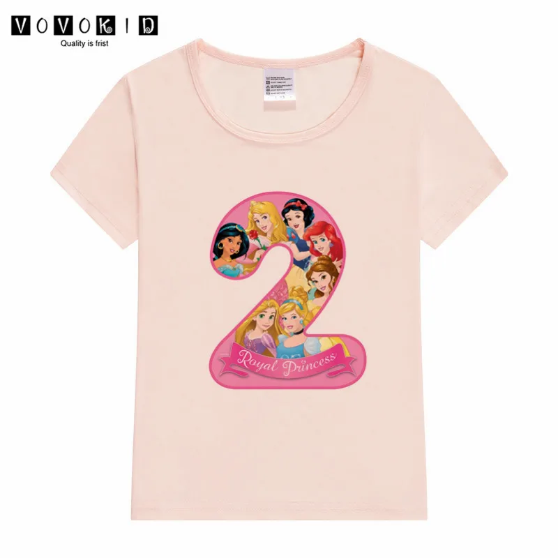 Little Girl Happy Birthday White Princess Number 1~9 Print Cartoon T-shirts Kid Girls Cute Funny Gift Tshirt Baby Tops