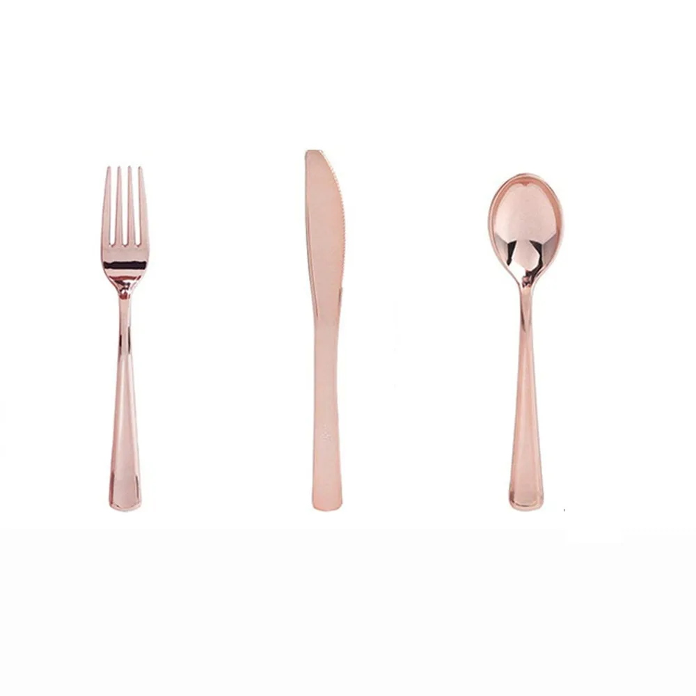 Description Picture 3 of itemRose Gold Disposable Knife Fork Spoon Cutlery Set Disposable Tableware Birthday Party Decorations Wedding Baby Shower Supplies
