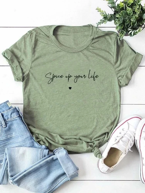 Spice Up Your Life женская футболка Эстетическая женская одежда модная футболка с буквенным принтом из хлопка размера плюс футболка с круглым вырезом и коротким рукавом