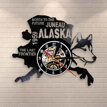 

The Last Frontier Alaska Decor USA Cityscape Vinyl Record Clock North To The Future Juneau Modern Vintage Gift Alaska Dog Decor