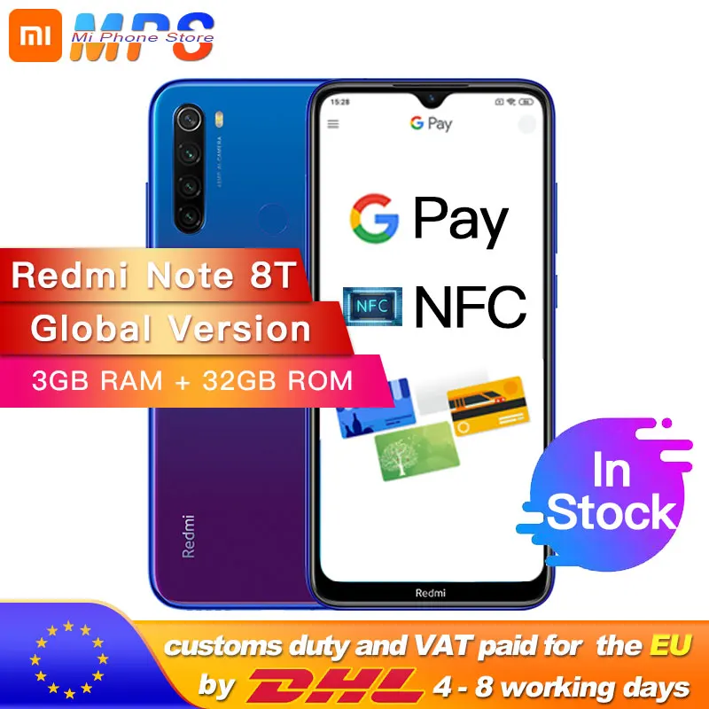  Global Version Xiaomi Redmi Note 8T 3GB 32GB NFC Snapdragon 665 Octa Core Smartphone 6.3” 48MP Quad