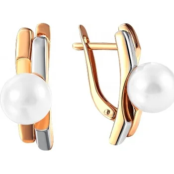 

Примаэксклюзив earrings with 2 pearls in red gold