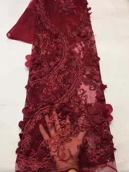 

Wine Beaded 3D Tulle Lace Fabric 2019 African French Lace Fabric High Quality Nigerian Embroidery Tulle French Lace FZ-123